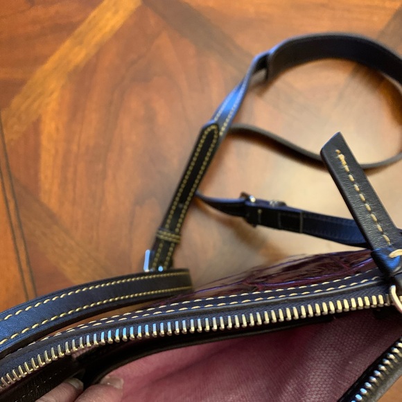 Dooney & Bourke Burgundy and Black Leather Croc Embossed Bag with storage bag. - Picture 7 of 13